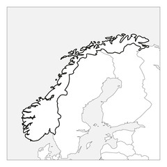 Map of Norway black thick outline highlighted with neighbor countries