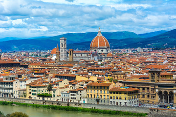 Fototapeta na wymiar Magical view of the dome of Cattedrale di Santa Maria del Fiore, Florence