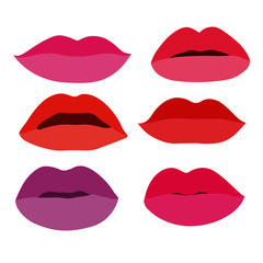 mouth Lips close up Design element isolated collection Stylish colorful different shades of lipstick Beauty Make up expressing different emotions art   paint on white background  illustration  Vector