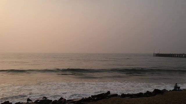 Promenade Beach, Rock Pondicherry Beach, in Pondicherry, Tamil Nadu, India