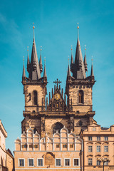 Fototapeta premium Old Town Square with Tyn Church in Prague, Sunset Cityscape in Capital of Czech Republic, Prague, Europe - Image