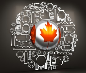 Energy and Power icons set. Design concept of natural gas industry. Background with industrial line icons. 3D rendering. Flag of the Canada