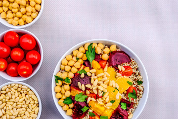 Vegetarian Bulgur Wheat and Quinoa Lunch Bowl