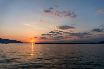 Sunset in the sea port