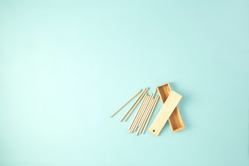 Back to school supplies concept blue background