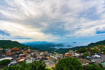 Jiufen village with mountain and east china sea, Taiwan