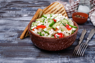 Fresh vegetable salad with cottage cheese