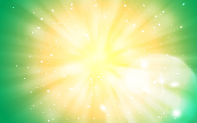 Dark Green and Yellow sparkle rays with bokeh abstract elegant background. Dust sparks background.