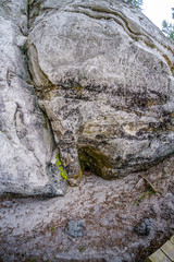 Sandstone cliffs of Sietiniezis on the shore of the river Gauja in Latvia