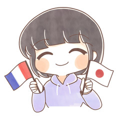 手描き風・日本とフランスを応援する人