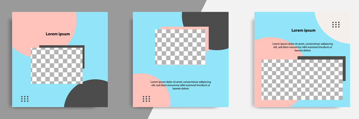 Blue geometric layout template for social media ads banner. Minimal modern design background with circle shape.