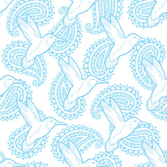 Seamless pattern with hand drawn hummingbird. Vector illustration