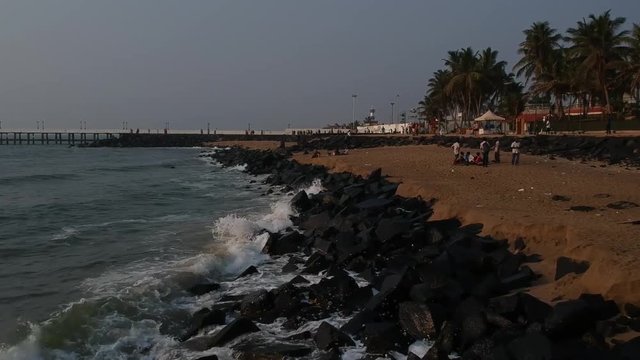 Promenade Beach, Rock Pondicherry Beach, in Pondicherry, Tamil Nadu, India