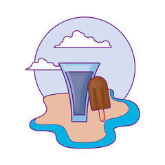 delicious ice cream with juice glass in beach