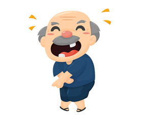 Aging society Comic grandfather who is laughing happily.