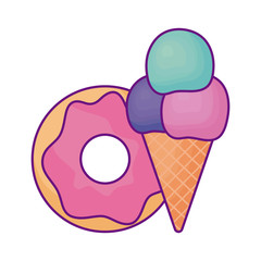 delicious ice cream with donut pastry