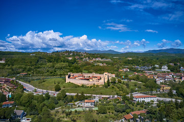 Naklejka premium Aerial photography with drone. Padenghe Castle, Garda laky-Italy.