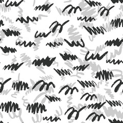 Hand drawn brush strokes seamless pattern. Black and silver Ink backdrop.