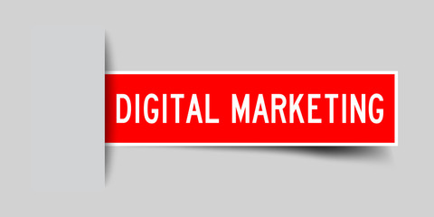 Label sticker red color in word digital marketing that inserted in gray background