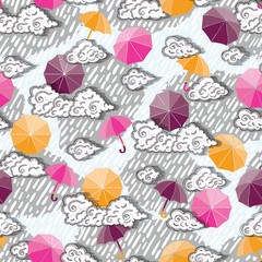 Showers Rain and Clouds Vector Seamless Pattern