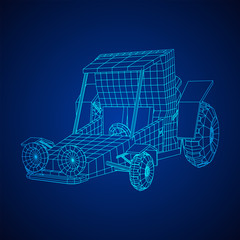 Off road dune buggy car. Terrain vehicle. Outdoor car racing, extreme sport oncept. Wireframe low poly mesh vector illustration