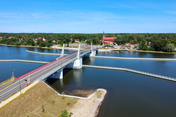 Beautiful drawbridge over the Dead Vistula river in Sobieszewo, Poland