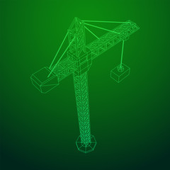 Tower construction building crane. Wireframe low poly mesh vector illustration