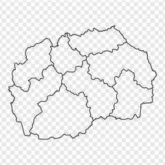 Blank map North Macedonia. High quality map of  North Macedonia with provinces on transparent background for your web site design, logo, app, UI. Stock vector. Vector illustration EPS10. 