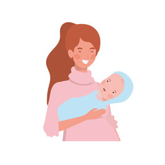 woman with a newborn baby in her arms