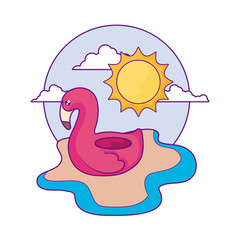 float flemish with sun and eyeglass in beach