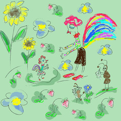Seamless pattern for children's fabrics, graphics. Vector illustration, can be used for fabrics, wallpaper and wrapping paper.