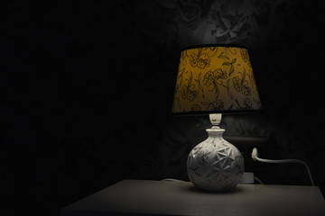 lamp on wooden table