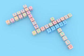 Relax, happy keyword crossword. For web page, graphic design, texture or background. 3D rendering.