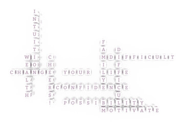 Confidence, motivation keyword crossword. For web page, graphic design, texture or background. 3D rendering.