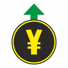 Fototapeta premium Yen sign in a circle with moving up green arrow icon,vector.