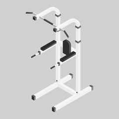 Power tower gym equipment isometric illustration. Vector.