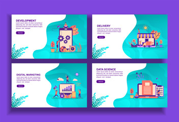 Fototapeta premium Set of modern flat design templates for Business, development, delivery, digital marketing, data science. Easy to edit and customize. Modern Vector illustration concepts for business