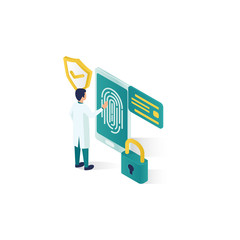 isometric data security illustration, people data security in isometric style design