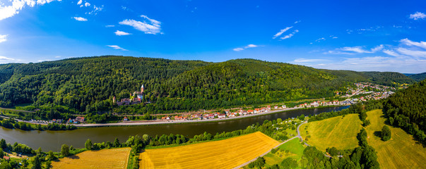 Aerial view, Zwingenberg Castle, river Neckar, Odenwald, Baden-Wurttemberg, Germany © David Brown