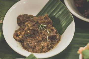 Beef Rendang Beef cubes cooked in a rich coconut and spice mix till tender perfection