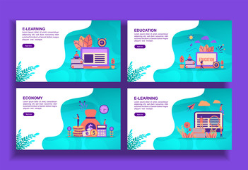 Set of modern flat design templates for Business, e learning, education, economy. Easy to edit and customize. Modern Vector illustration concepts for business