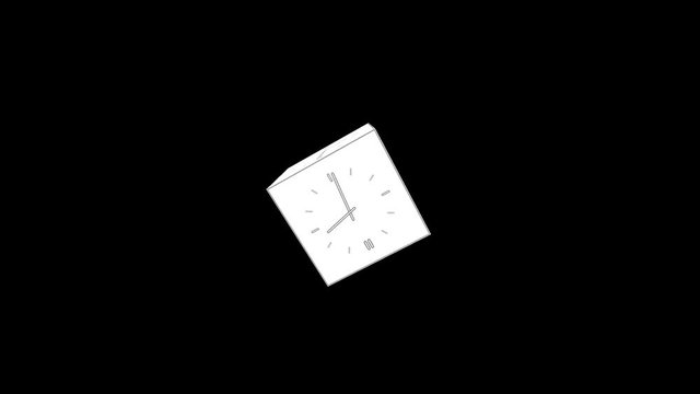 Motion background with rotating cube with spinning clock in 12 hour seamless loop (full HD 1920x1080).