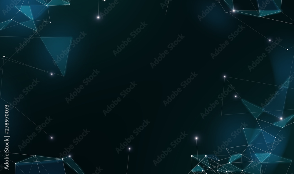 Poster Blockchain network. Abstract connected dots on black background