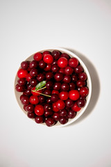 white plate with red cherry on white background