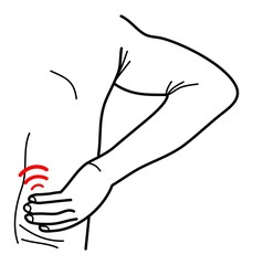 Vector contour illustration - Back pain. The man holds his back with his hand. Concept