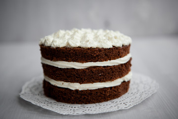 cake with chocolate and white cream