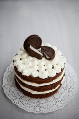 cake with chocolate and white cream