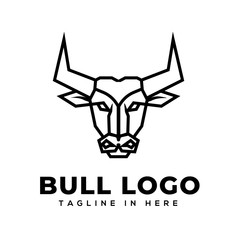 Head bull drawing line art logo design inspiration