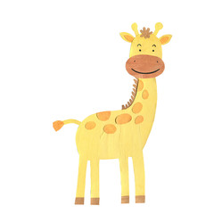 Cute cartoon trendy design little giraffe. African animal wildlife collaage papercut illustration.