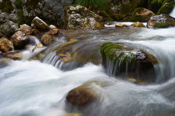 Running water in the falls of Moznica Bovec
